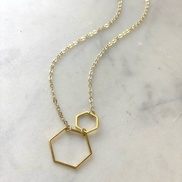 Dainty Gold Plated Double Hexagon Necklace - Picture 2 of 4